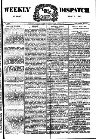 cover page of Weekly Dispatch (London) published on November 2, 1890