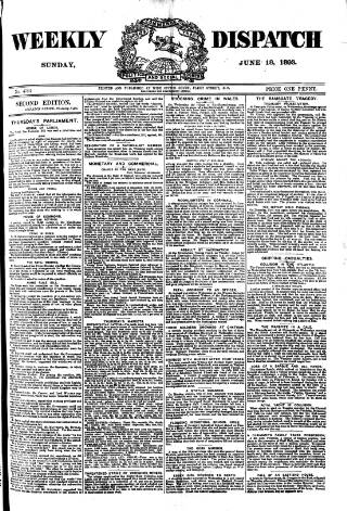 cover page of Weekly Dispatch (London) published on June 18, 1893