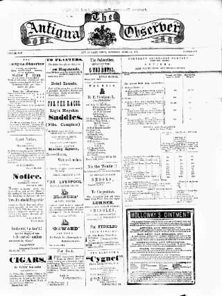 cover page of Antigua Observer published on April 4, 1874