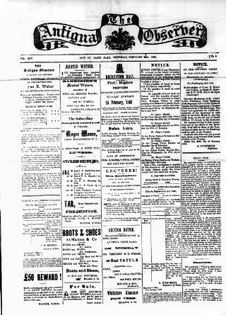 cover page of Antigua Observer published on February 2, 1888