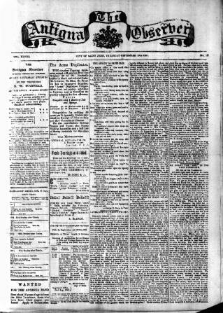 cover page of Antigua Observer published on September 17, 1891