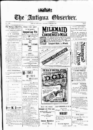cover page of Antigua Observer published on June 18, 1896