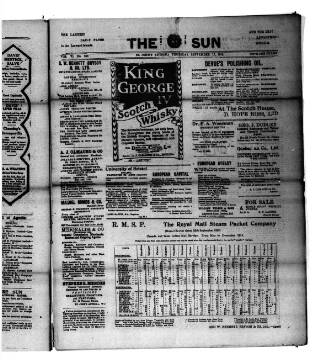cover page of Sun (Antigua) published on September 17, 1914