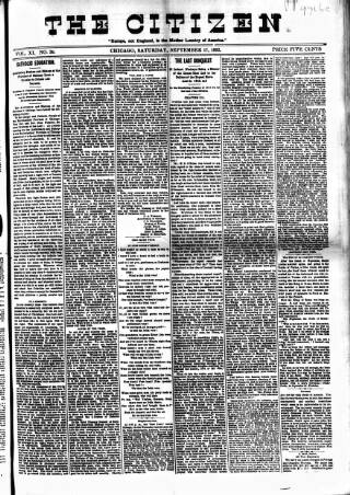 cover page of Chicago Citizen published on September 17, 1892