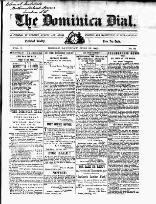 cover page of Dominica Dial published on June 18, 1887