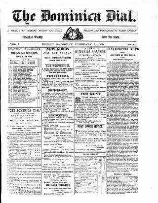 cover page of Dominica Dial published on February 2, 1889