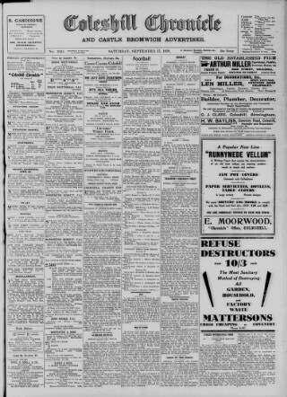 cover page of Coleshill Chronicle published on September 17, 1938