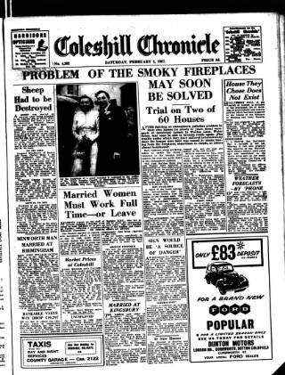 cover page of Coleshill Chronicle published on February 2, 1957