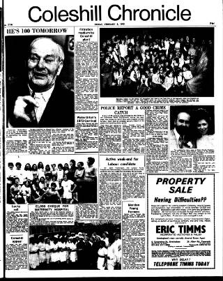 cover page of Coleshill Chronicle published on February 2, 1973
