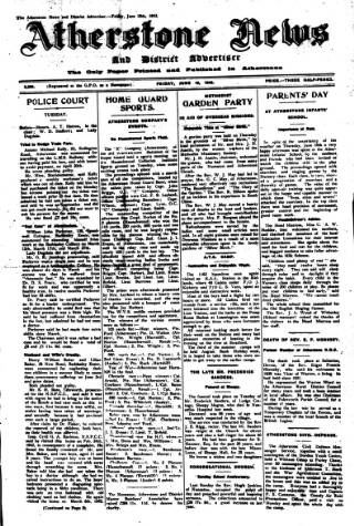 cover page of Atherstone News and Herald published on June 18, 1943