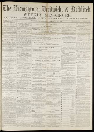 cover page of Bromsgrove & Droitwich Messenger published on September 17, 1870