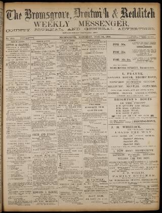 cover page of Bromsgrove & Droitwich Messenger published on June 18, 1898