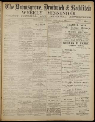 cover page of Bromsgrove & Droitwich Messenger published on February 2, 1907
