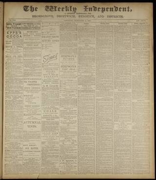 cover page of Weekly Independent (Bromsgrove) published on September 5, 1891