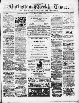 cover page of Darlaston Weekly Times published on April 4, 1885
