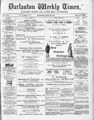 cover page of Darlaston Weekly Times published on June 26, 1886