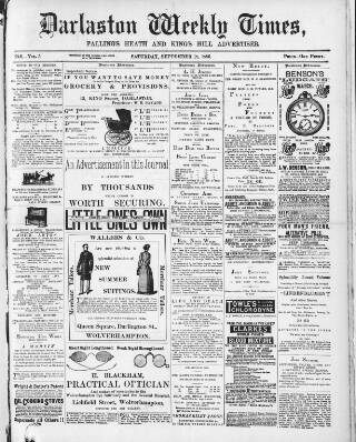 cover page of Darlaston Weekly Times published on September 18, 1886