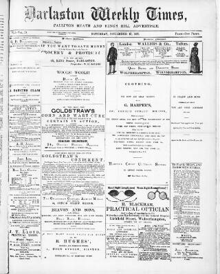cover page of Darlaston Weekly Times published on November 13, 1886