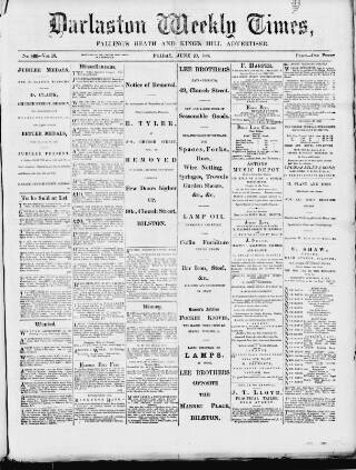 cover page of Darlaston Weekly Times published on June 10, 1887