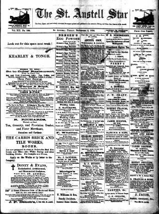 cover page of St. Austell Star published on November 2, 1894