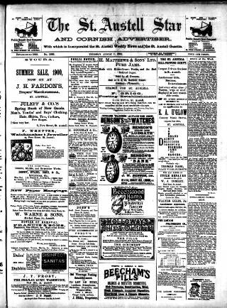 cover page of St. Austell Star published on August 2, 1900