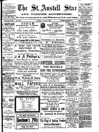 cover page of St. Austell Star published on June 18, 1908