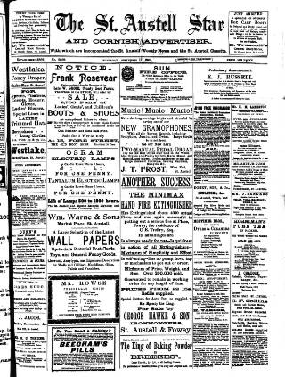 cover page of St. Austell Star published on September 17, 1908