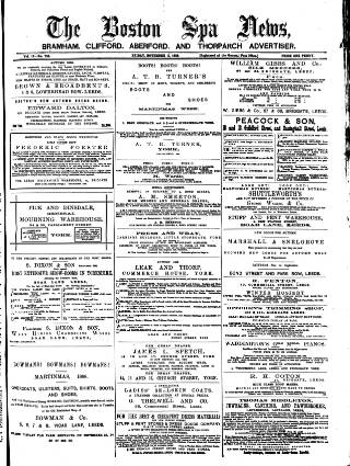 cover page of Boston Spa News published on November 2, 1888