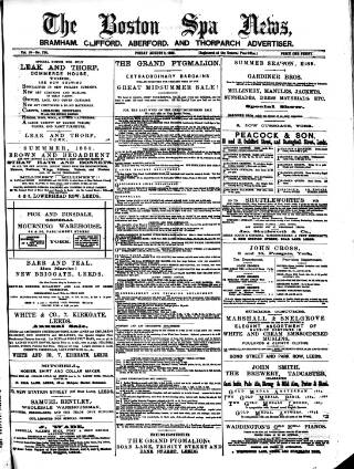 cover page of Boston Spa News published on August 2, 1889
