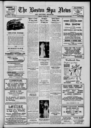 cover page of Boston Spa News published on May 4, 1951