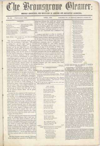 cover page of Bromsgrove Gleaner published on April 1, 1855