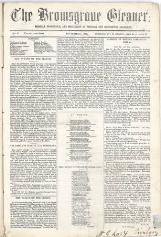 cover page of Bromsgrove Gleaner published on September 1, 1855