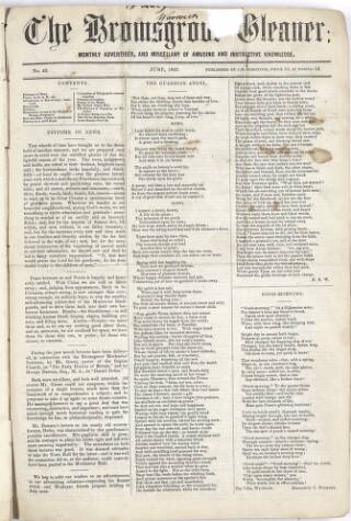 cover page of Bromsgrove Gleaner published on June 1, 1857