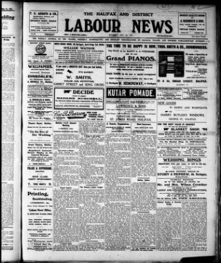 cover page of Halifax and District Labour News published on May 8, 1909