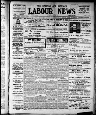 cover page of Halifax and District Labour News published on May 15, 1909