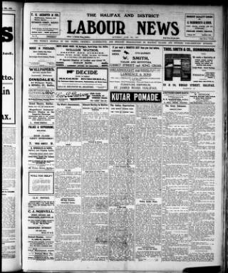 cover page of Halifax and District Labour News published on June 19, 1909