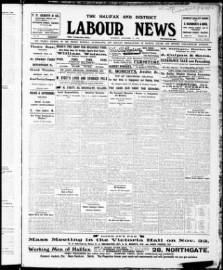 cover page of Halifax and District Labour News published on November 13, 1909