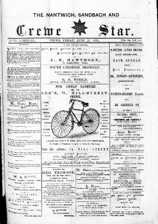 cover page of Nantwich, Sandbach & Crewe Star published on June 12, 1891