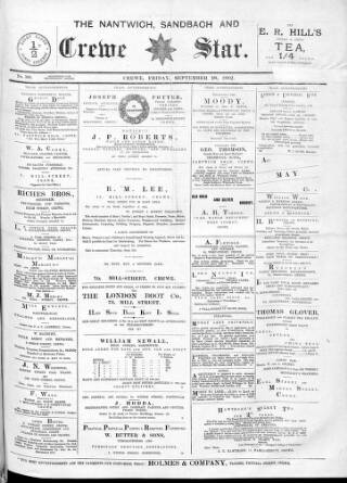 cover page of Nantwich, Sandbach & Crewe Star published on September 18, 1891