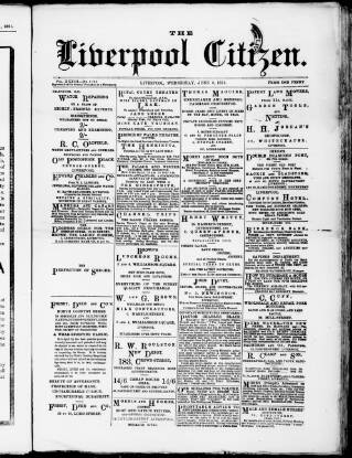 cover page of Liverpool Citizen published on June 3, 1891
