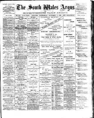cover page of South Wales Argus published on November 2, 1892