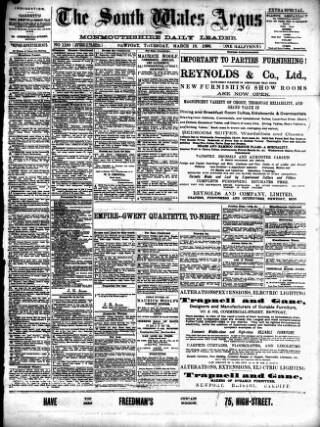 cover page of South Wales Argus published on March 19, 1896