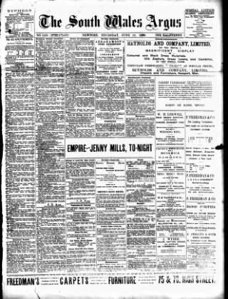cover page of South Wales Argus published on June 18, 1896