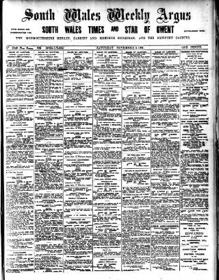 cover page of South Wales Weekly Argus and Monmouthshire Advertiser published on November 2, 1907