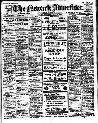 cover page of Newark Advertiser published on April 4, 1934