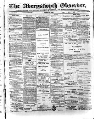 cover page of Aberystwyth Observer published on June 18, 1881