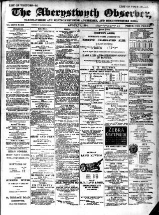 cover page of Aberystwyth Observer published on August 2, 1894