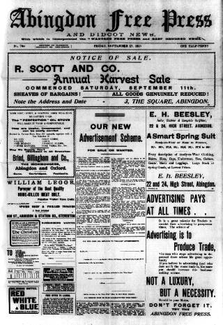 cover page of Abingdon Free Press published on September 17, 1915