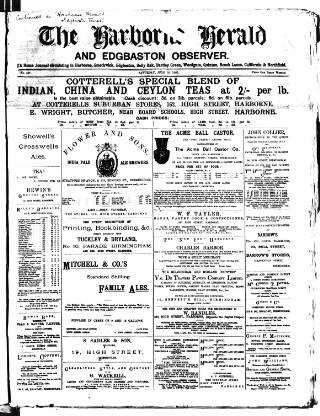 cover page of Harborne Herald published on June 18, 1887