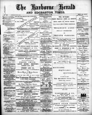 cover page of Harborne Herald published on March 19, 1892